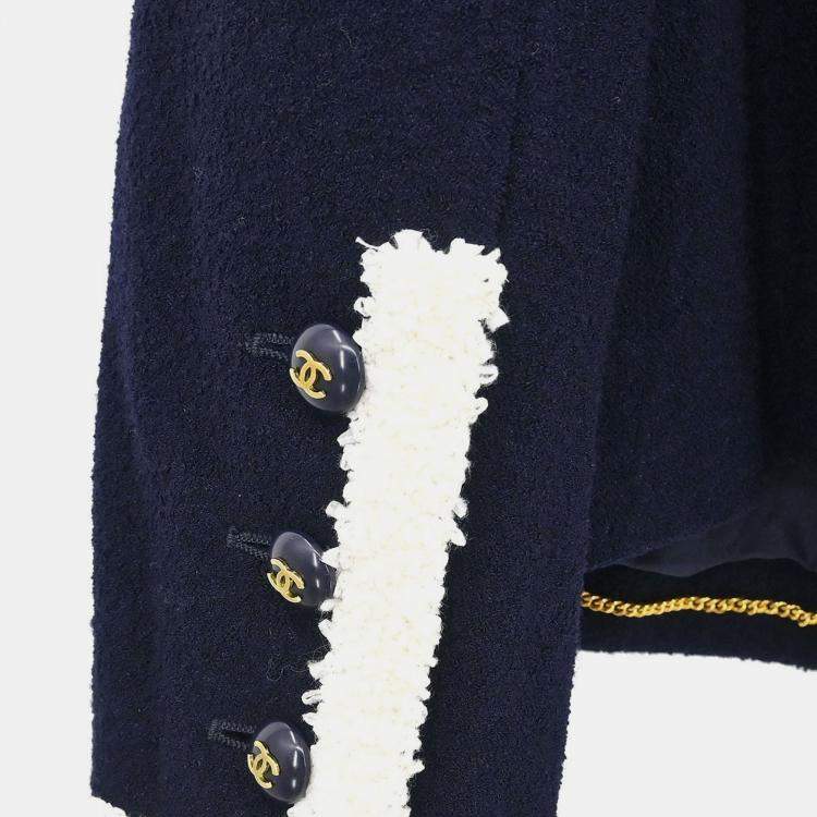 Pre Owned Chanel Navy Collarless Jacket 95C L