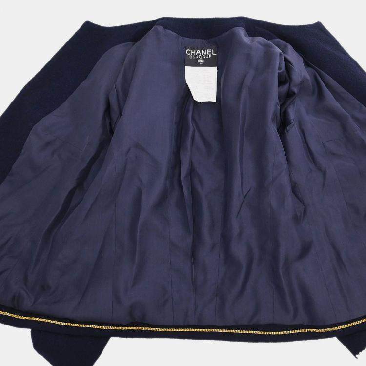 Pre Owned Chanel Navy Collarless Jacket 95C L