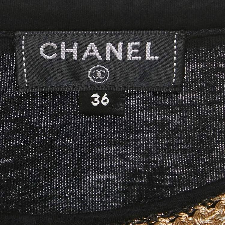 Pre Owned Chanel Black Braided Trim Jersey T-Shirt S