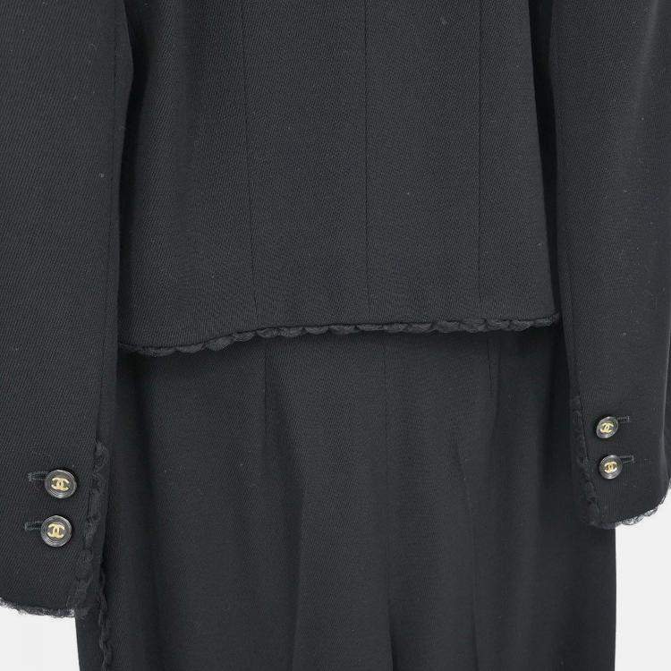 Pre Owned Chanel Black Wool Setup Jacket Pants M