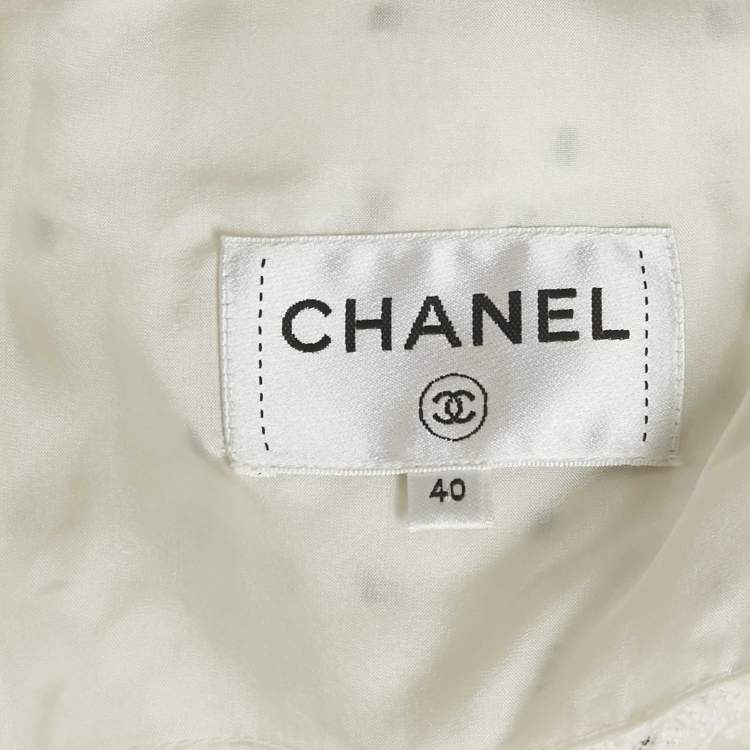 Pre Owned Chanel White Patterned Tweed Flared Mini Dress M
