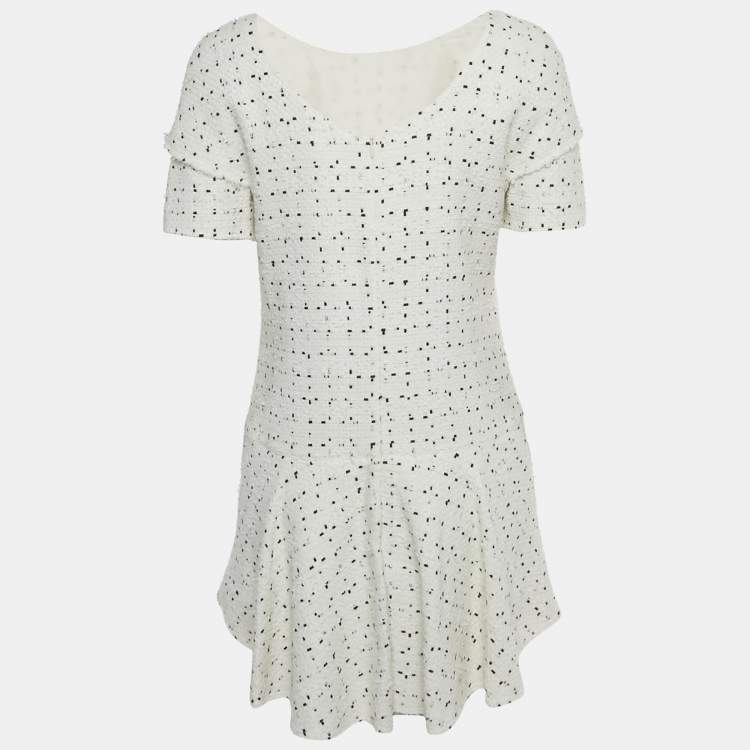Pre Owned Chanel White Patterned Tweed Flared Mini Dress M