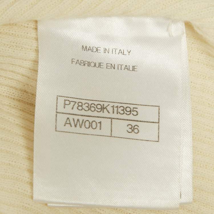 مملوكة مسبقًا Chanel Cream Logo Embroidered Rib Knit Top S