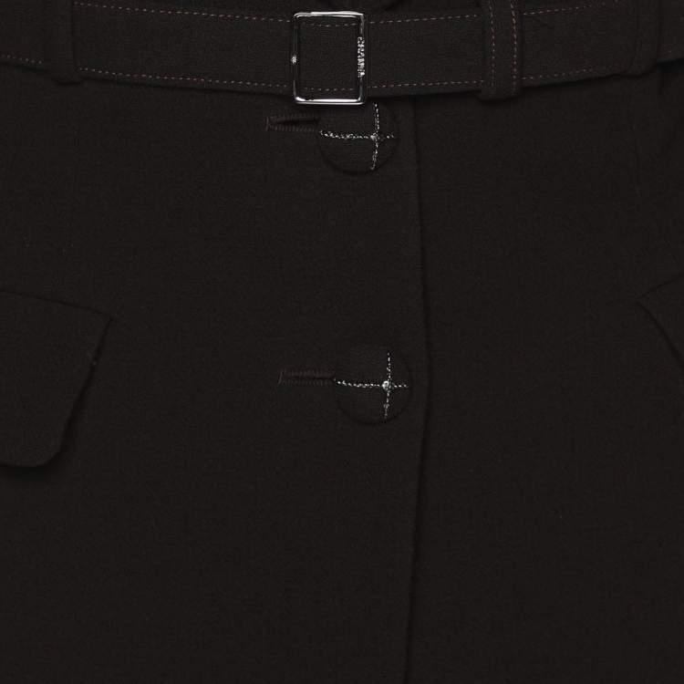 Pre Owned Chanel Brown Wool Belted Blazer & Skirt Set L