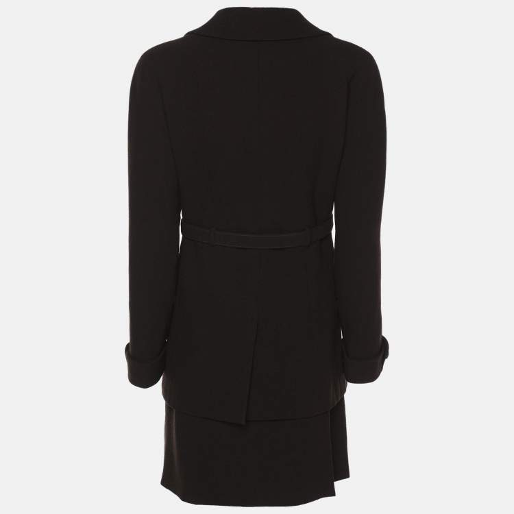 Pre Owned Chanel Brown Wool Belted Blazer & Skirt Set L