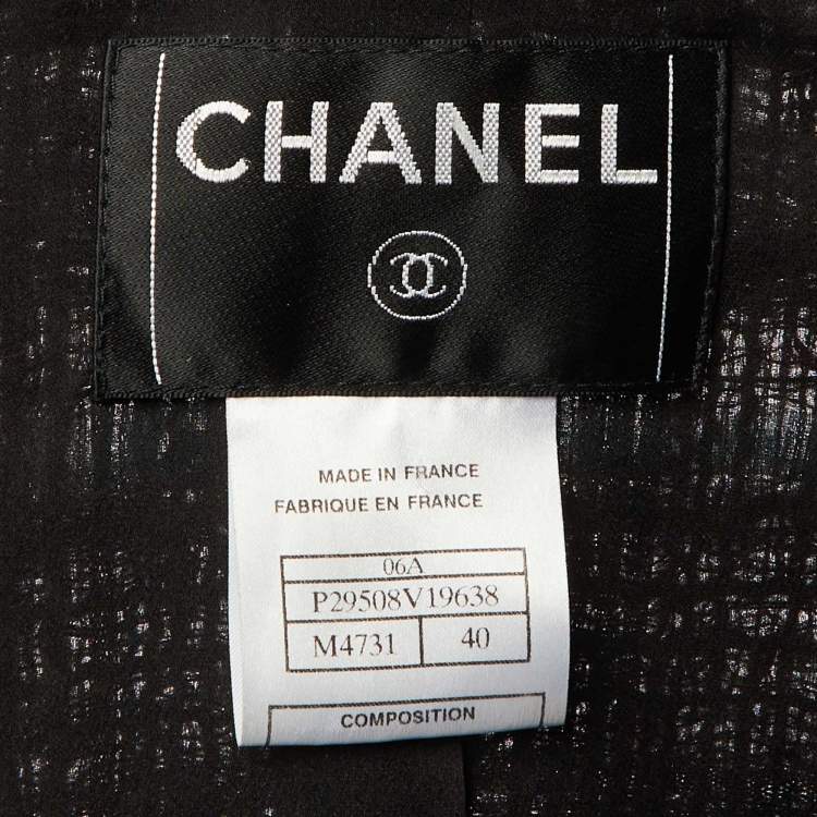 مملوكة مسبقًا Chanel Black/Purple Tweed Belted Long Jacket M 