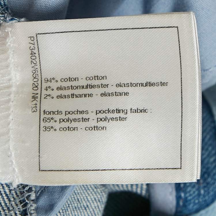 Pre Owned Chanel Blue Pattered Denim Slim Fit Jeans L Waist 27"