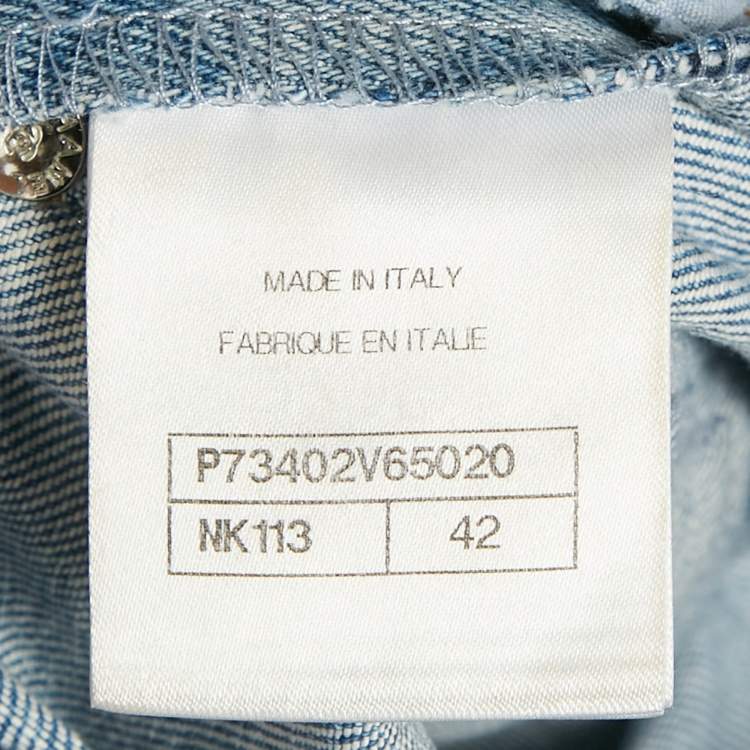 Pre Owned Chanel Blue Pattered Denim Slim Fit Jeans L Waist 27"