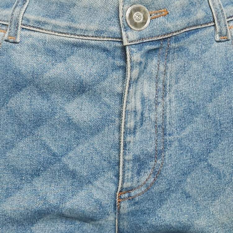 Pre Owned Chanel Blue Pattered Denim Slim Fit Jeans L Waist 27"