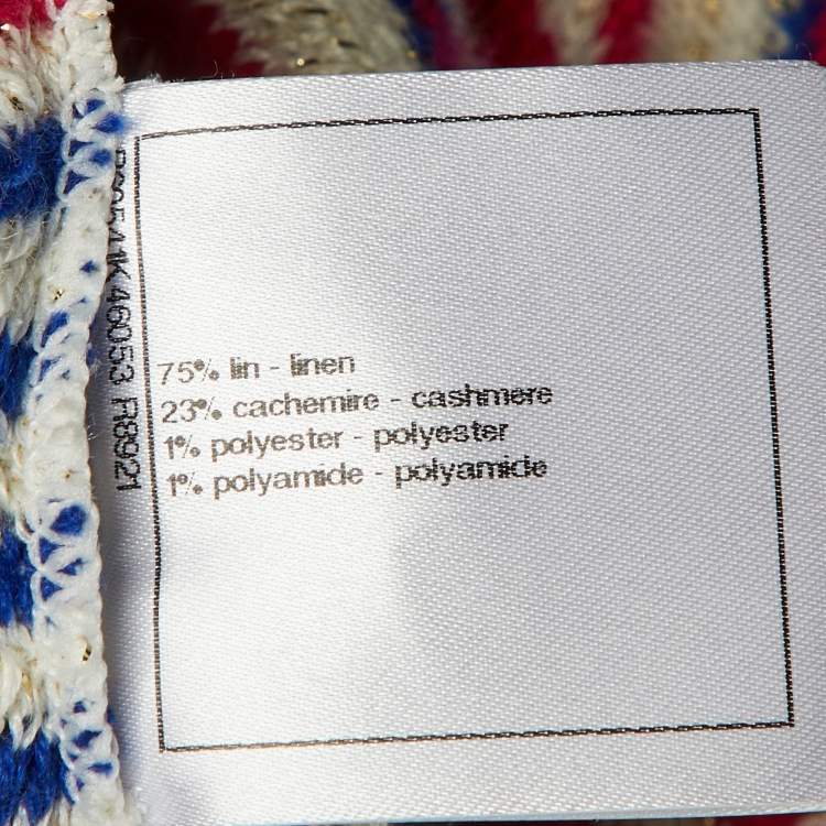 Pre Owned Chanel Ivory Striped Lurex Linen & Cashmere Open Front Cardigan XL