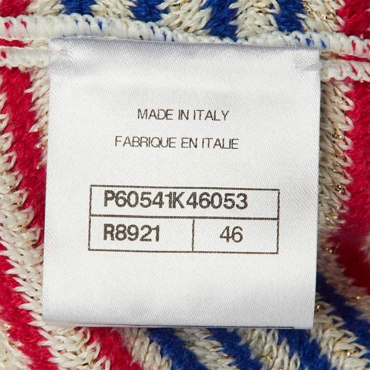 Pre Owned Chanel Ivory Striped Lurex Linen & Cashmere Open Front Cardigan XL