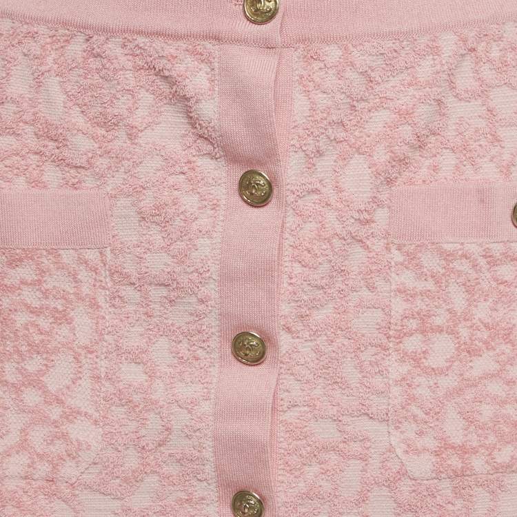 Pre Owned Chanel Baby Pink Rose Patterned Cotton Blend Mini Skirt S 
