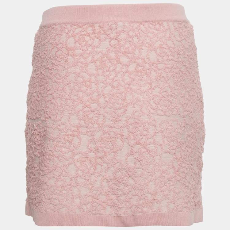 Pre Owned Chanel Baby Pink Rose Patterned Cotton Blend Mini Skirt S 