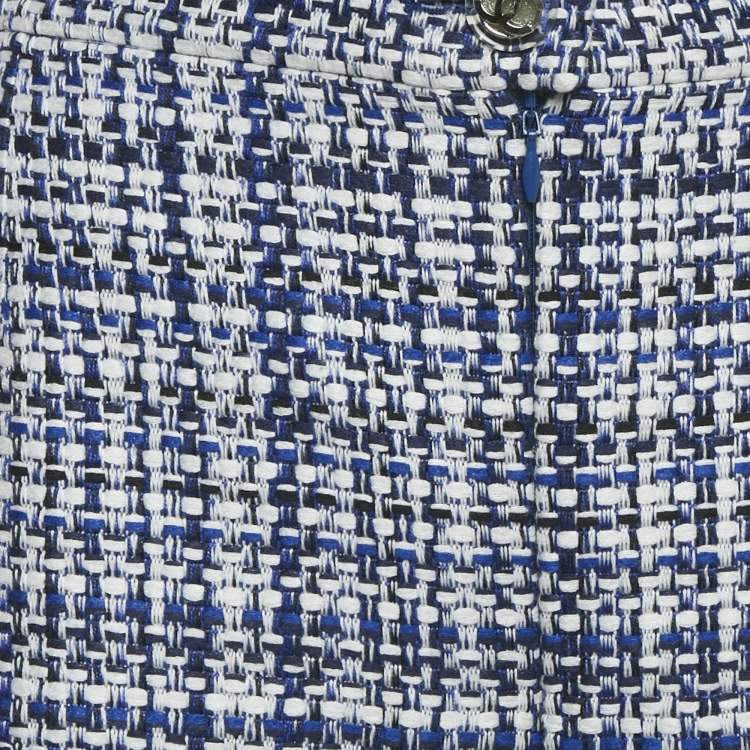 Pre Owned Chanel Blue /White Tweed Frayed Hem Mini Shorts M