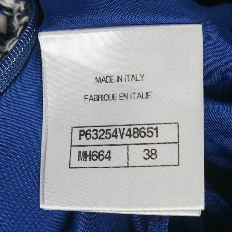 Pre Owned Chanel Blue /White Tweed Frayed Hem Mini Shorts M