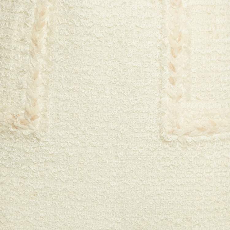 Pre Owned Chanel White Tweed Pencil Skirt S
