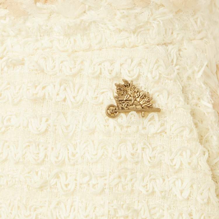 Pre Owned Chanel White Tweed Pencil Skirt S