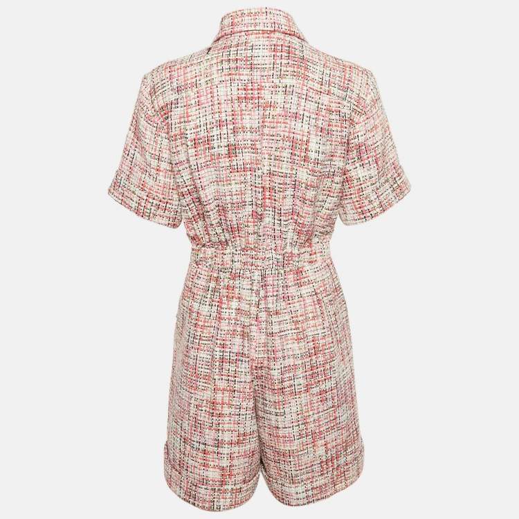 Pre Owned Chanel Pink Tweed Lesage Jumpsuit M