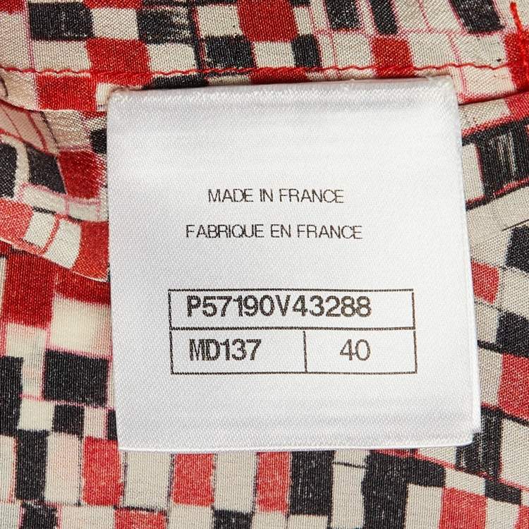Pre Owned Chanel Red CC Check Print Silk Belted Midi Dress M
