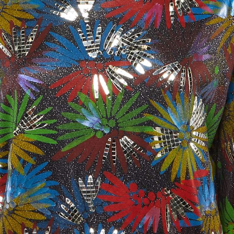 Pre Owned Chanel Multicolor Floral Patterned Metallic Knit Sweater M