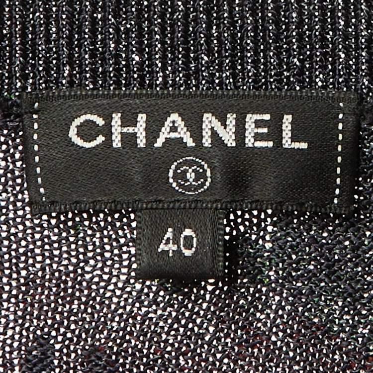 Pre Owned Chanel Multicolor Floral Patterned Metallic Knit Sweater M
