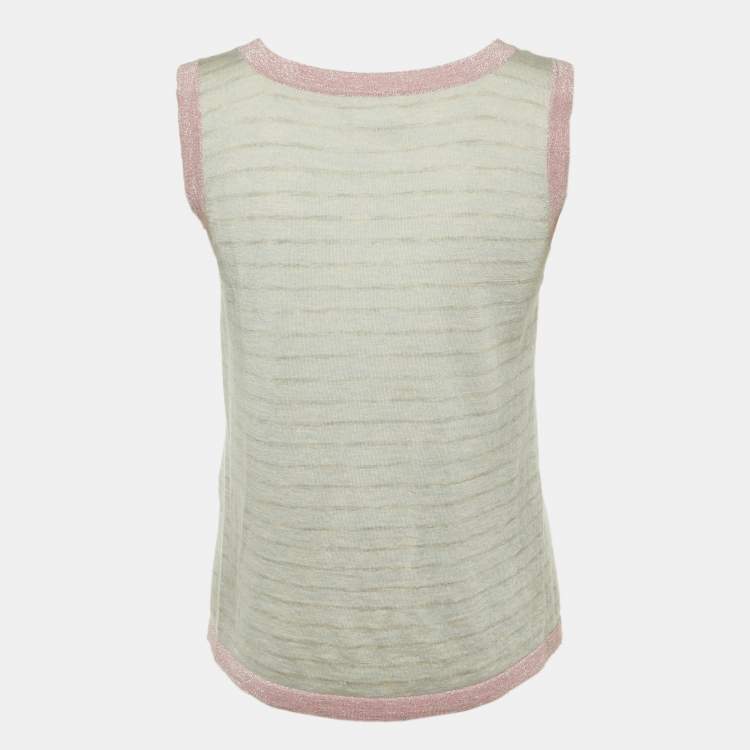 مملوكة مسبقًا Chanel Grey Patterned Sleeveless Cashmere Blend Knit Top L