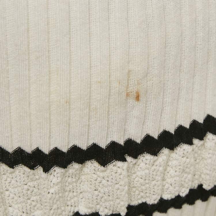 Pre Owned Chanel White Rib Knit Button Detail Cardigan M