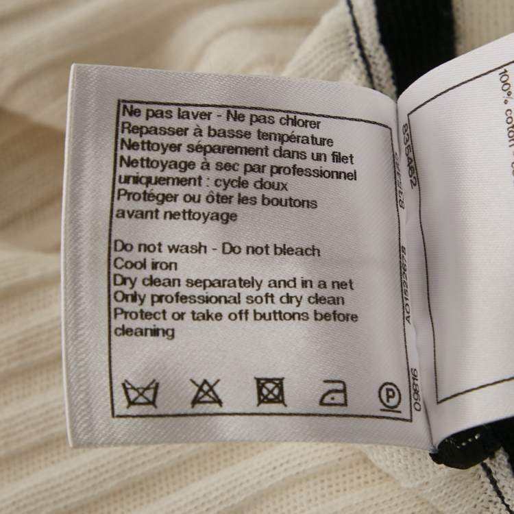 Pre Owned Chanel White Rib Knit Button Detail Cardigan M