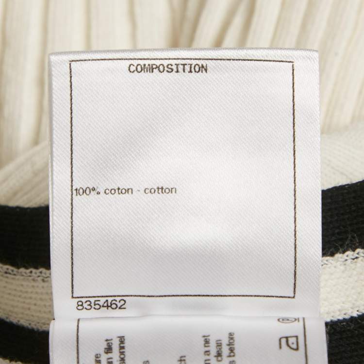 Pre Owned Chanel White Rib Knit Button Detail Cardigan M