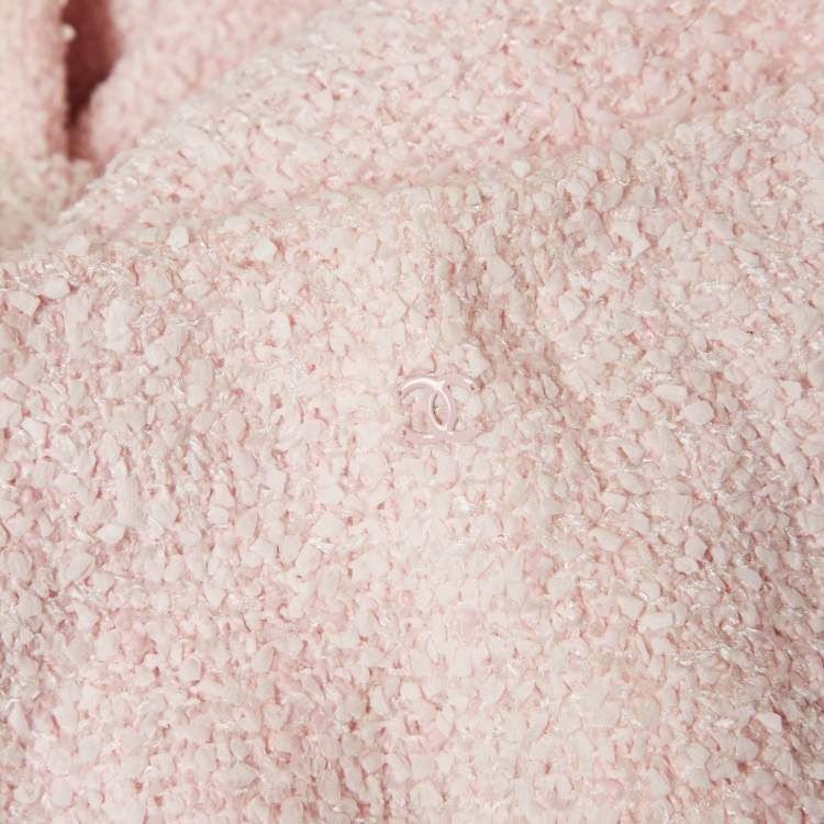 Pre Owned Chanel Pink Silk Trim Tweed Blazer and Skirt Set M