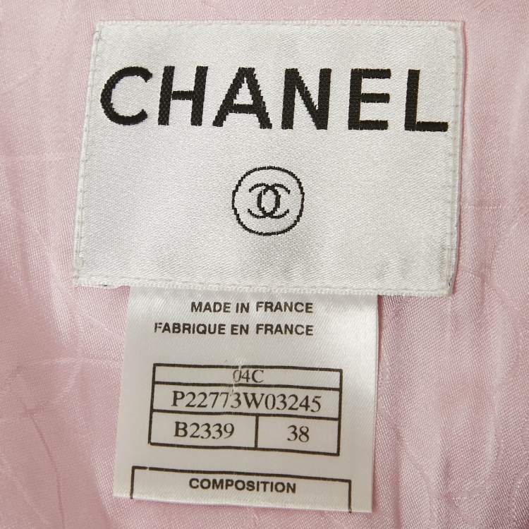 Pre Owned Chanel Pink Silk Trim Tweed Blazer and Skirt Set M