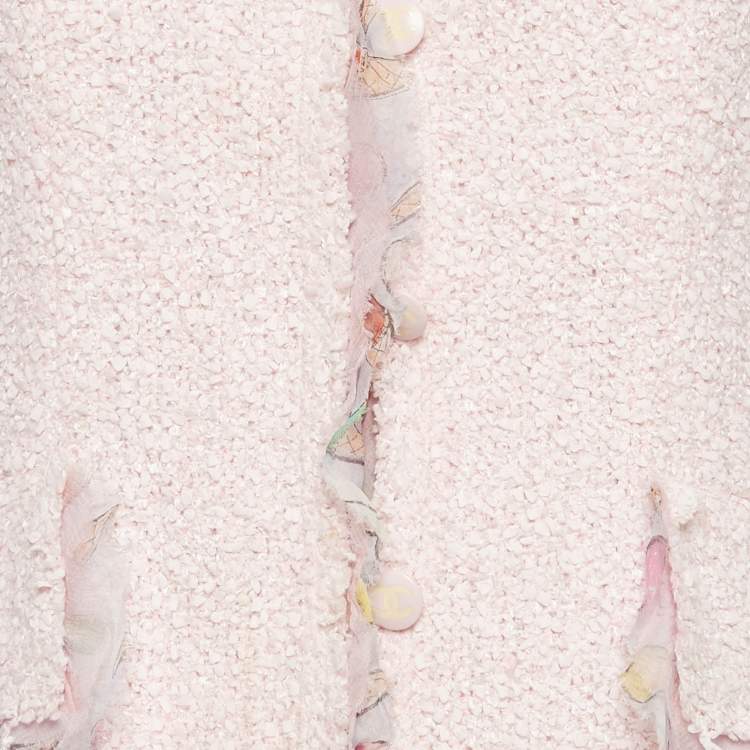 Pre Owned Chanel Pink Silk Trim Tweed Blazer and Skirt Set M