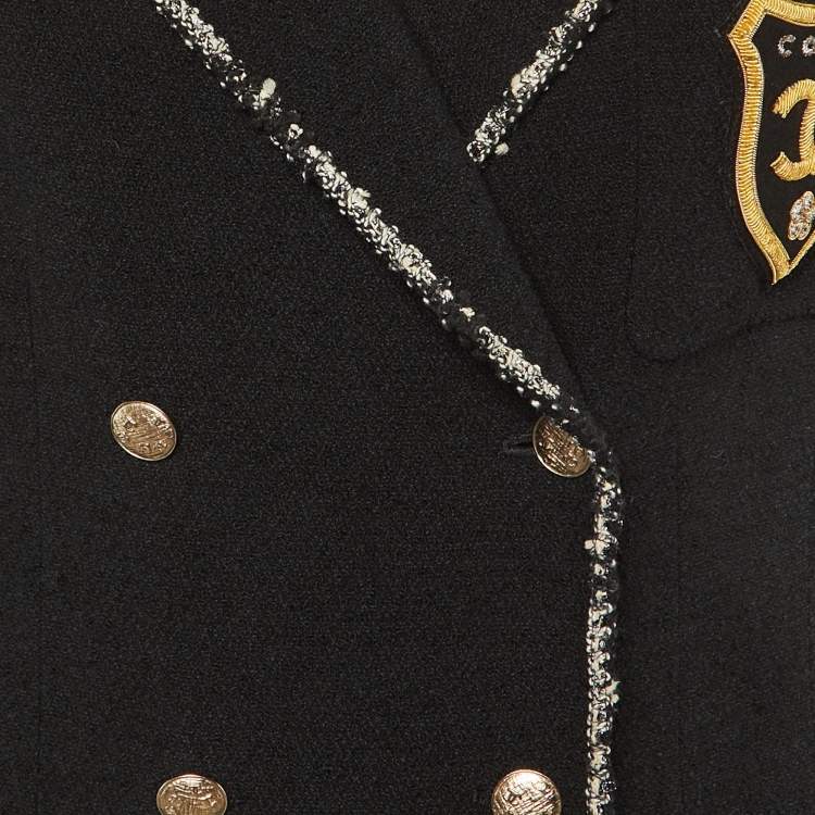 Pre Owned Chanel Black Wool Double Breasted Coat L
