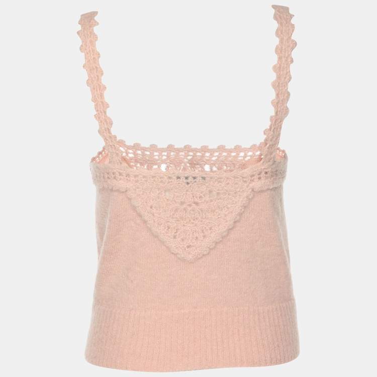 Pre Owned Chanel Pink Wool Blend Embroidered Camisole Top M