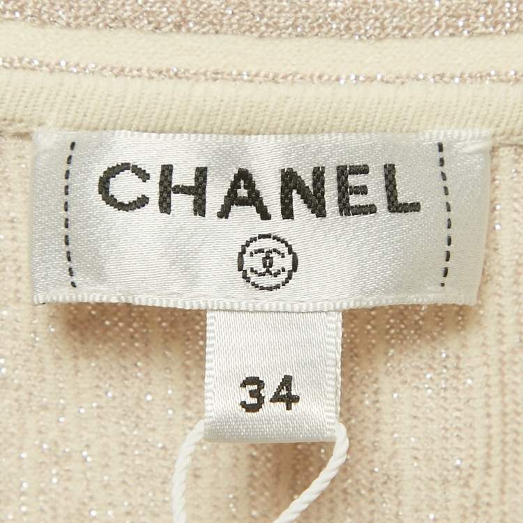 Pre Owned Chanel Light Grey Lamé Textured Knit Mini Dress S