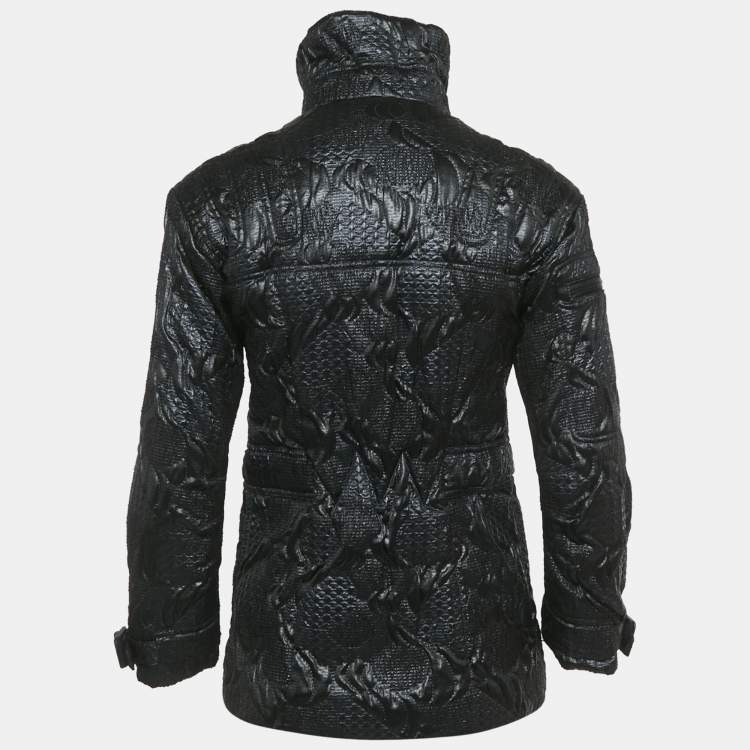 Pre Owned Chanel Navy Blue Jacquard Zip-Up Jacket S