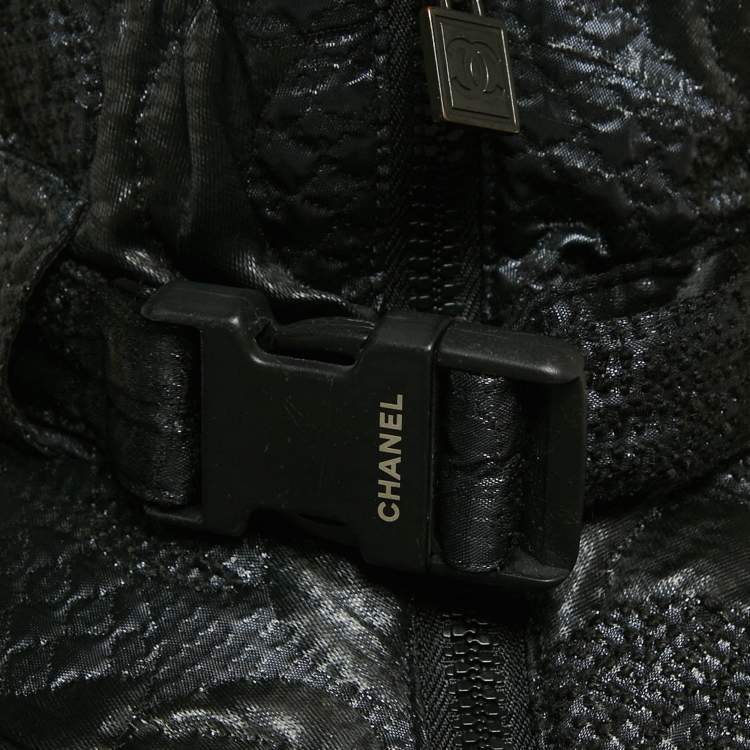 Pre Owned Chanel Navy Blue Jacquard Zip-Up Jacket S