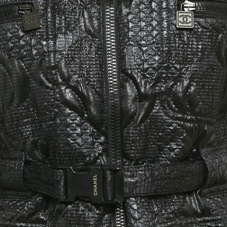 Pre Owned Chanel Navy Blue Jacquard Zip-Up Jacket S