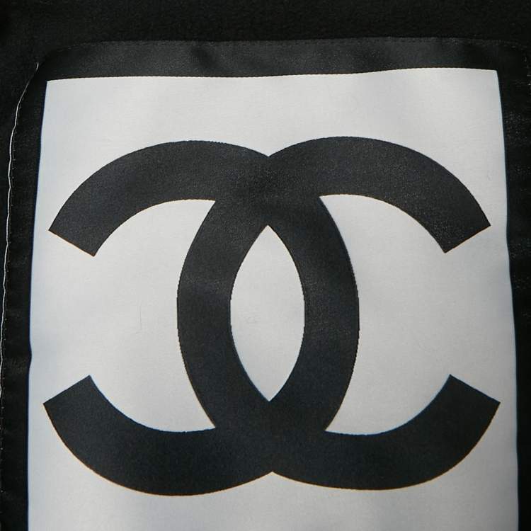 Pre Owned Chanel Navy Blue Jacquard Zip-Up Jacket S