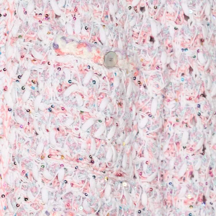 Pre Owned Chanel Pink/Lilac Sequined Tweed Jacket M