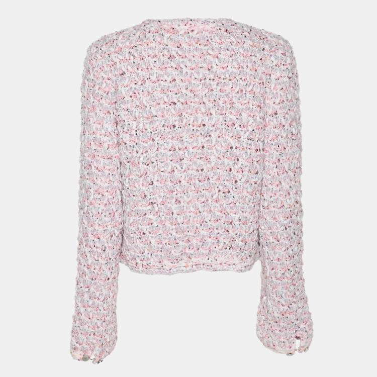 Pre Owned Chanel Pink/Lilac Sequined Tweed Jacket M