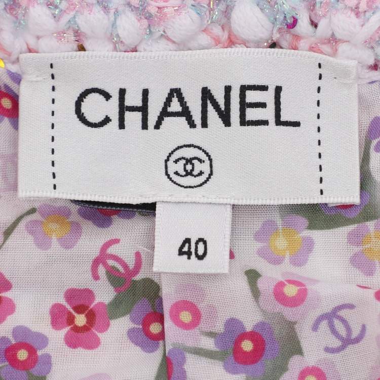Pre Owned Chanel Pink/Lilac Sequined Tweed Jacket M