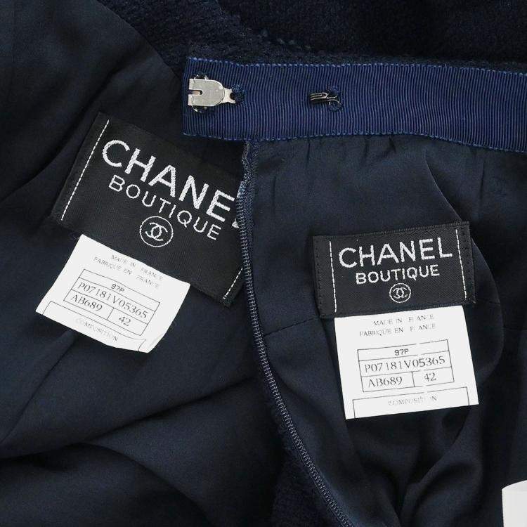 Pre Owned Chanel Setup Suit Jacket Skirt Navy Size L