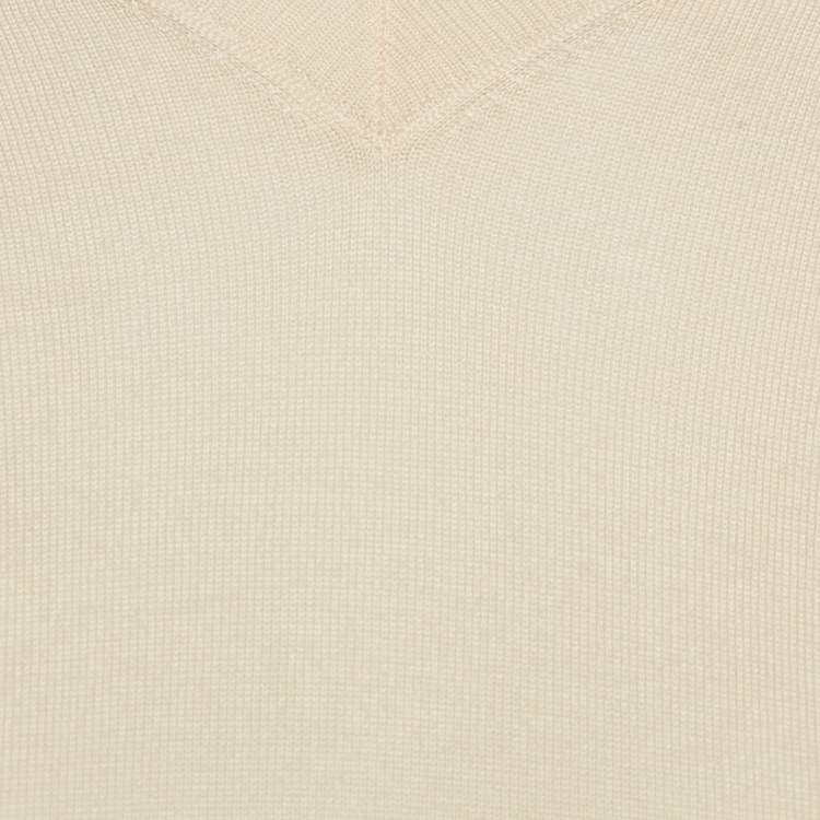 Pre Owned توب شانييل تريكو كشمير كريمي رقبة V مقاس صغير - سمول