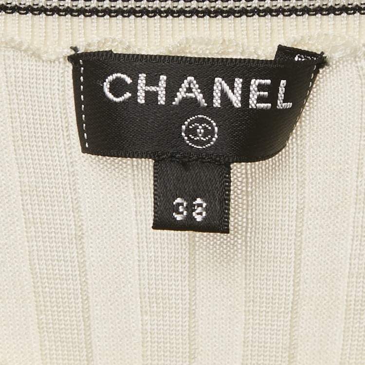 Pre Owned Chanel Ivory 31 Intarsia Rib Knit Top M