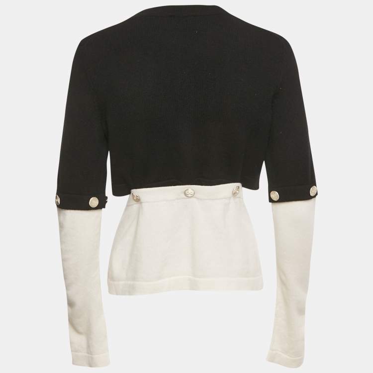 Pre Owned Chanel Black/White Cashmere Detachable Button Detail Cardigan M