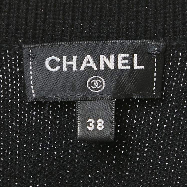 Pre Owned Chanel Black/White Cashmere Detachable Button Detail Cardigan M