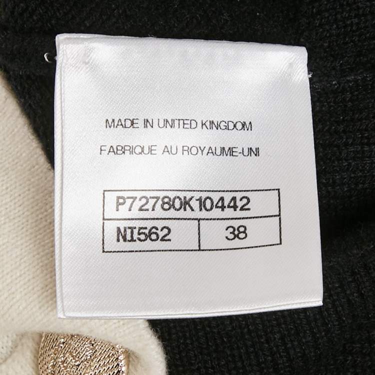 Pre Owned Chanel Black/White Cashmere Detachable Button Detail Cardigan M