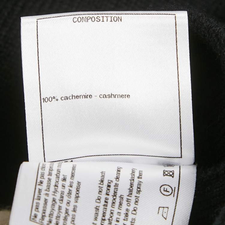 Pre Owned Chanel Black/White Cashmere Detachable Button Detail Cardigan M