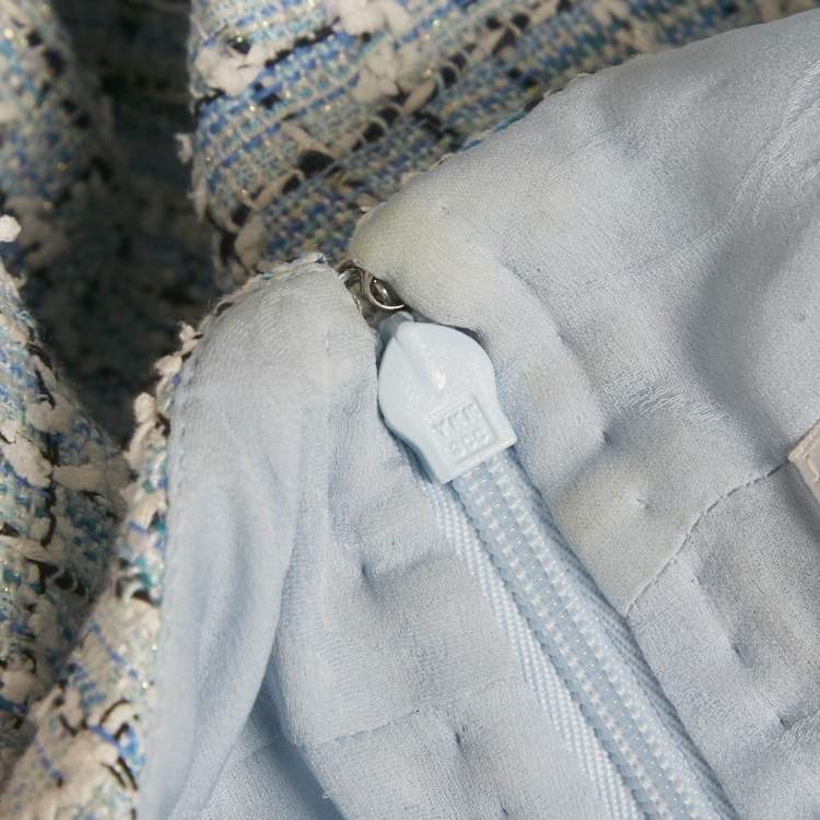 Pre Owned Chanel Blue Tweed Sleeveless Mini Dress M